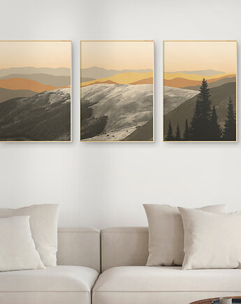 Plakaty góry Bieszczady, nowoczesny zestaw/tryptyk, zachód słońca., Grawisfera