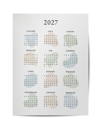 Plakat kalendarz 2027, minimalistyczny, stylowy, do biura, salonu., Grawisfera