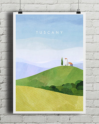 Plakat Toskania Włochy - zielone wzgórza, minimalmill