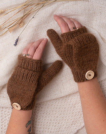 Moherowe rękawiczki z klapką czekoladowe, eddfupanda