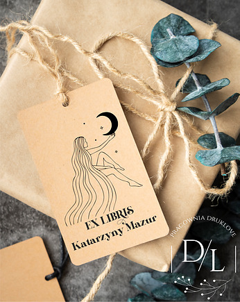 Stempel Ex Libris Exlibris personalizowany Dziewczyna z księżycem, DrukLove