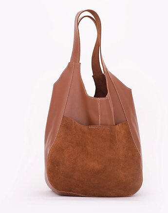 Brązowa koniakowa miękka skórzana torba worek, Łagoda