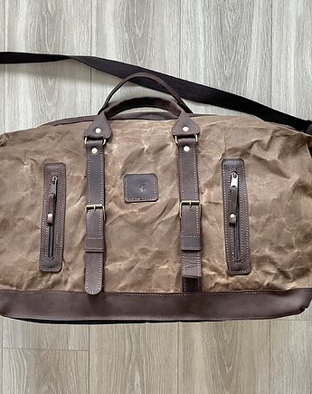 Duża brązowa torba podróżna ze skóry i bawełny woskowanej Vintage., Rkabags