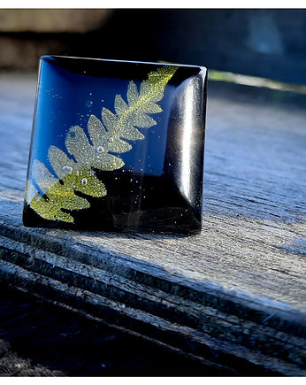 Kwadratowy pierścionek z zatopioną paprocią, Figa handmade accessories
