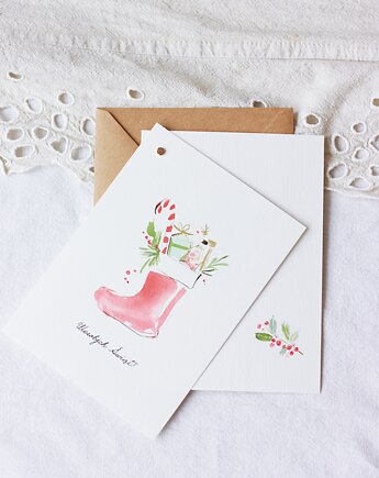 Delikatna kartka świąteczna "Świąteczna skarpeta", papierkarnia