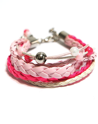 Bransoletka - Różowa, neonowa, kotek - rzemienie, yenoo