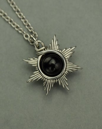 Mały wisiorek słoneczko obsydian wire wrapping słońce, Agata Rozanska