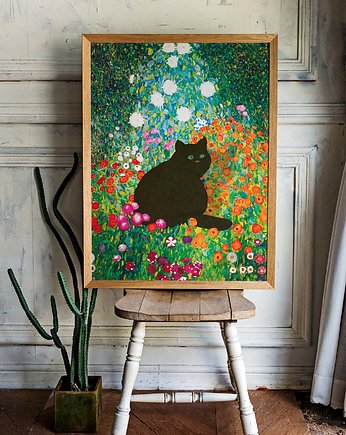 Plakat- Gustav Klimt - ogród wiejski z kotem, raspberryEM