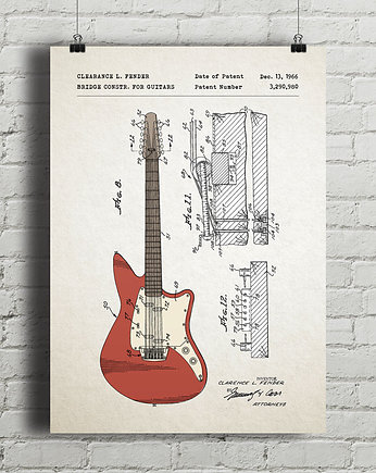 Plakat Gitara elektrycza Fender - patent, minimalmill