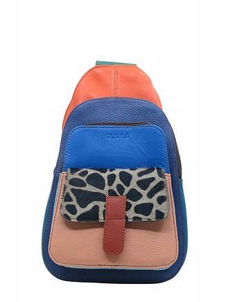 Plecak na jedno ramię skórzany kolorowy damski kieszenie ze skrawków OLIVKA, Olivka Warsaw