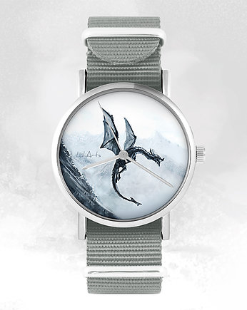 Zegarek - Czarny smok - szary, nylonowy, yenoo