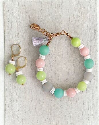 HOT TREND : komplet : bransoletka, kolczyki : pastelle : jadeit 10mm, kaktusia