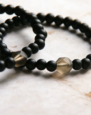 WYSYŁKA 24h - KOMPLET dla PARY : kwarc dymny, onyks., kaktusia