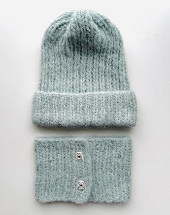Alpaka wełna merino komplet czapka komin z ozdobnymi guzikami, GANGSTA KNIT
