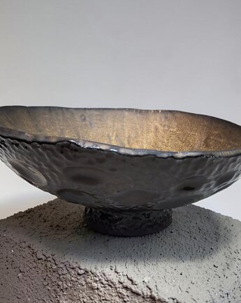 Ręcznie robiona misa patera ze złotym wnętrzem - 24,5 cm, ArtByLeika