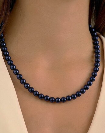 Naszyjnik z granatowych pereł 8mm i srebra 925 pozłacanego, Coccola JEWELLERY