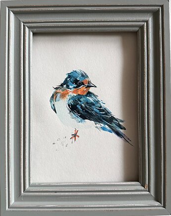 Ręcznie malowany obrazek "Niebieski ptak", ReinerArt