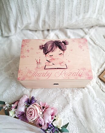 DZIEWCZYNKA metryczka urodzenia kuferek wspomnień drewniane pudełko, LOO LOO DREAM