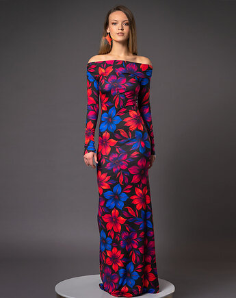 Sukienka z odsłoniętymi ramionami - Julia Maxi Flower Power, milita nikonorov