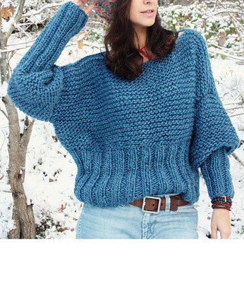 Niebieski sweter handmade moher z wełną, Mademoiselle Patrini