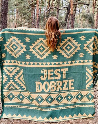 Mata piknikowa XL JEST DOBRZE zielona, CZŁOWIEK KOC