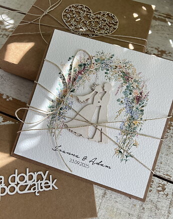 Wyjątkowa kartka ślubna, na ślub w pudełku ręcznie robiona, sorte