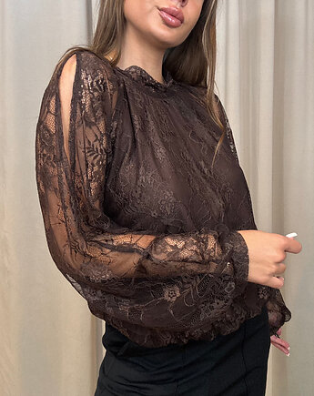 Bluzka koronka z wyciętymi rękawami Marrone, SOLO moda