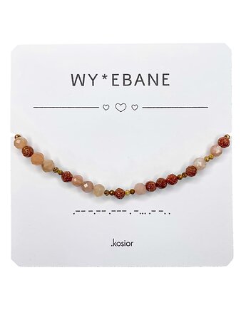 Bransoletka z alfabetem Morse jaspis obrazkowy, kamień słoneczny, karolina kosior