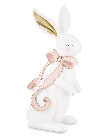 Dekoracja - królik ceramiczny 31x12x15 cm BUNNY-5 z różową długą kokardką, MIA home