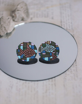 Skórzane kolczyki sztyfty z mozaiką, Pracownia Wieczorek