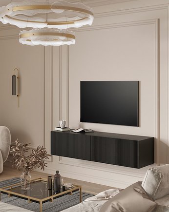 Boston black- wisząca szafka, szafka ryflowana, pokój, salon, szafka rtv, Papierówka Simple form of furniture