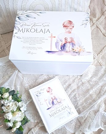 Zestaw komunijny CHŁOPCZYK dedykacja, kuferek i album, prezent na Komunie, LOO LOO DREAM