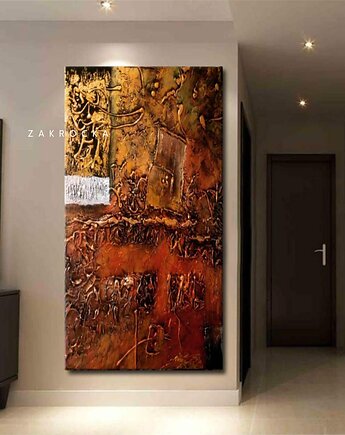 Obrazy ręcznie malowany  płaskorzeźba odcienie miedzi, złota i czerni, art and texture