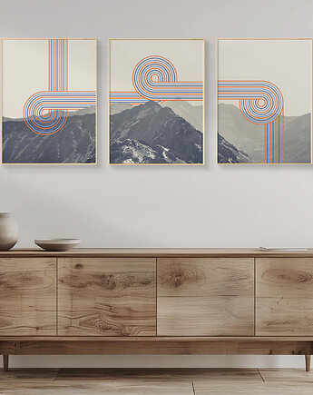 Plakaty góry Tatry, zestaw/tryptyk w stylu retro, mid-century., Grawisfera