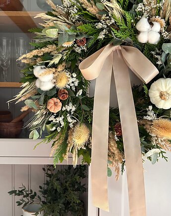 NATURALNY zielony Wianek jesienny z dyniami, MOM&SISdekorują