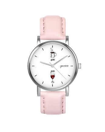 Zegarek  mały - Kawa i wino - skórzany, pudrowy róż, yenoo