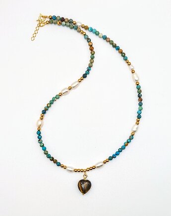 Naszyjnik z turkusów z serduszkiem z tygrysiego oka, Studio Gazela
