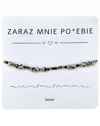Bransoletka z alfabetem Morse Jaspis dalmatyński, Spinel, Hematyt, karolina kosior