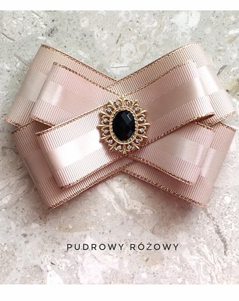 Brossza beżowa z delikatnym czarnym kamieniem, Pudrowy Różowy