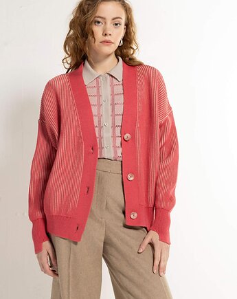 Kardigan Eva z wełny merino różowy, Woolish