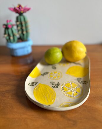 Talerz owalny, patera w cytryny, Glina & Lina