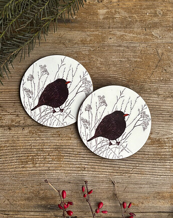 Podkładki pod kubek- Kos- Zimowy kos- Ilustracja, BOSKE