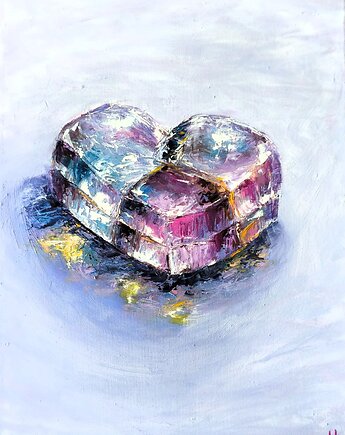 JESTEM obraz olejny na płótnie 30 x 40 serce miłość prezent na Walentynki, kkjustpaint Karolina Kamińska