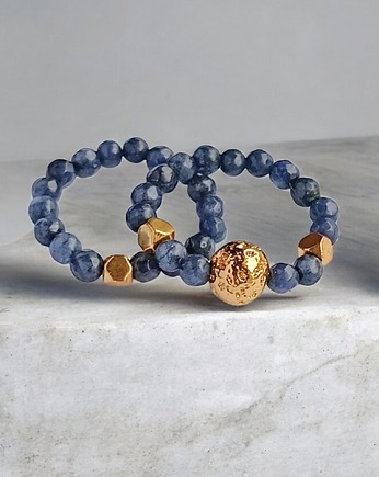 Zestaw pierścionków : jadeit szafirowy, złota lawa, kaktusia