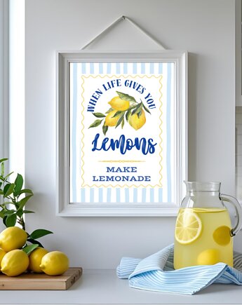 Lemonade poster, plakat cytryny,  dekoracja ścienna kuchni, black dot studio