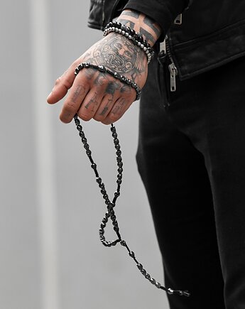 Set 2 męskich bransoletek Obsydian i Hematyt, Kulka Bransoletki