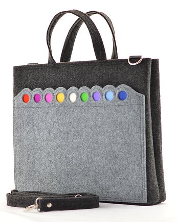 Duża Grafitowa Torebka - Laptopówka z Kropkami, Green Sheep