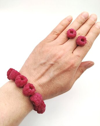 Komplet z malinami handmade bransoletka kolczyki sztyfty, Albina LaBelle