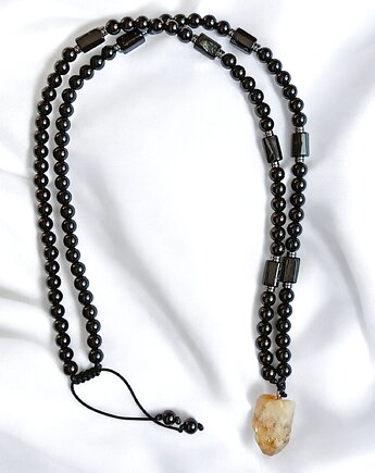 UNIKAT: cytryn, turmalin, onyks - naszyjnik MĘSKI, kaktusia