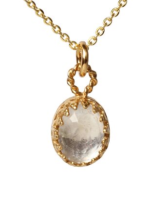 Minimalistyczny złoty naszyjnik z kryształem górskim w stylu Vintage, Blooming Stones